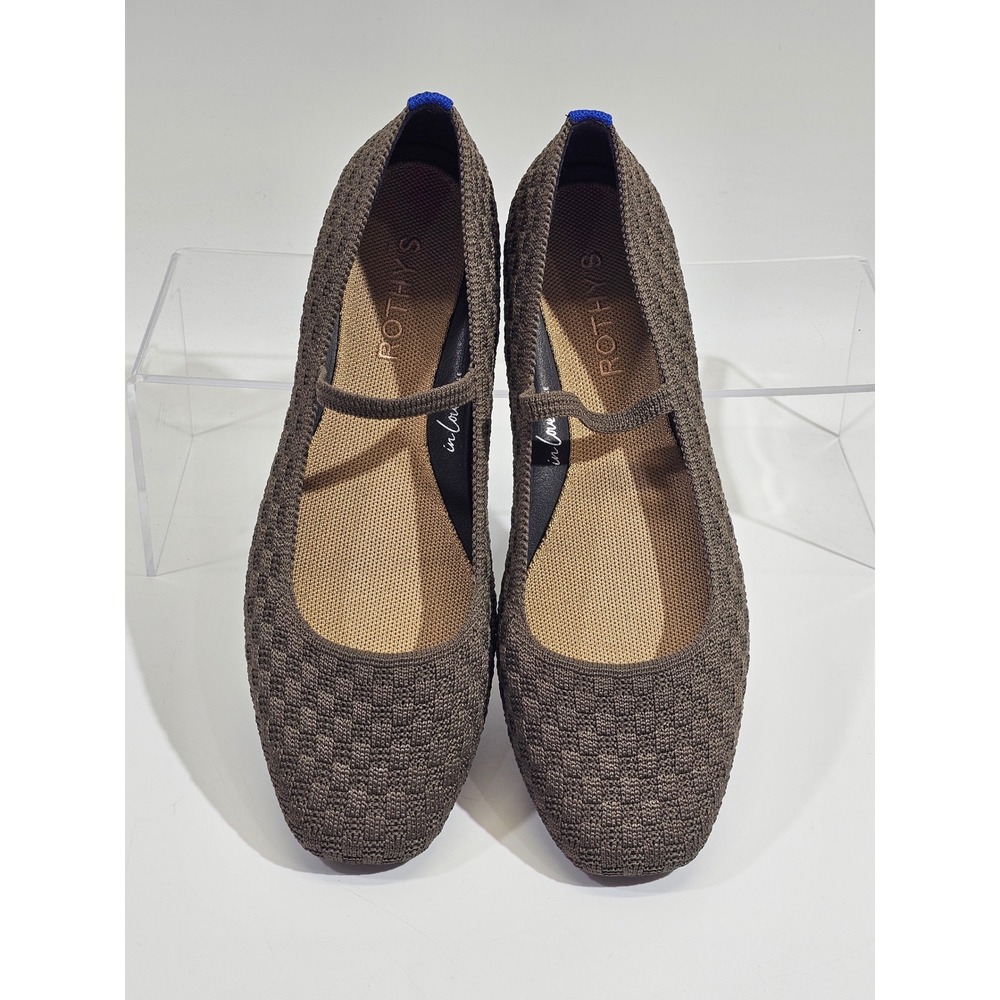 Rothy's The Mary Jane Women 8.5 Brown Checkerboard Knit Square Toe Flat Shoes - Picture 4 of 7